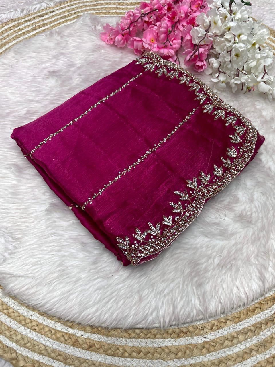 Designer Zimmy Choo Saree with Khatli Cut Dana & Diamond Handwork silk